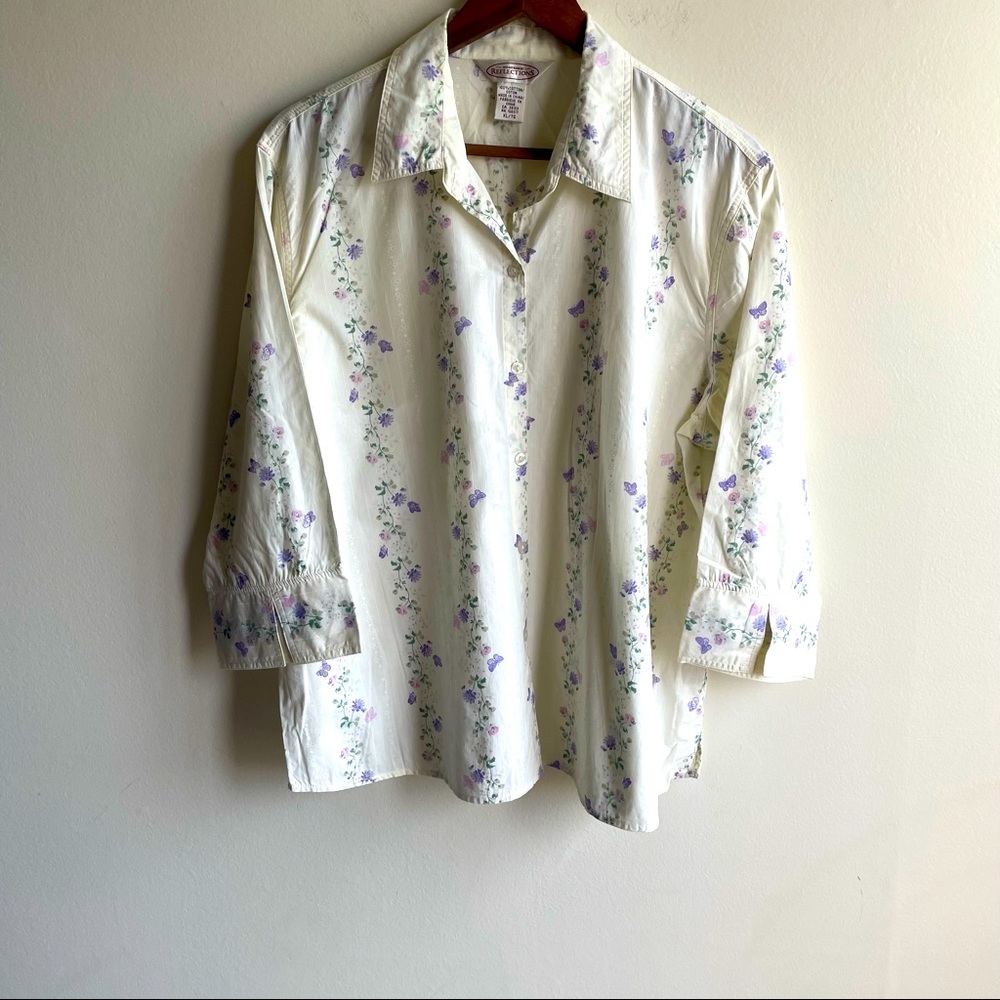 NORTHERN REFLECTIONS 3/4 Sleeve Shirt, Butterfly and flower pattern